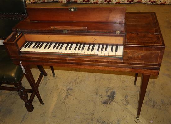 A George III inlaid mahogany small square piano, probably designed for a child, W.104cm, D.48cm, H.76cm